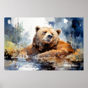 Poster Ours Grizzli Relaxant Animal Relaxant Amusant Happ