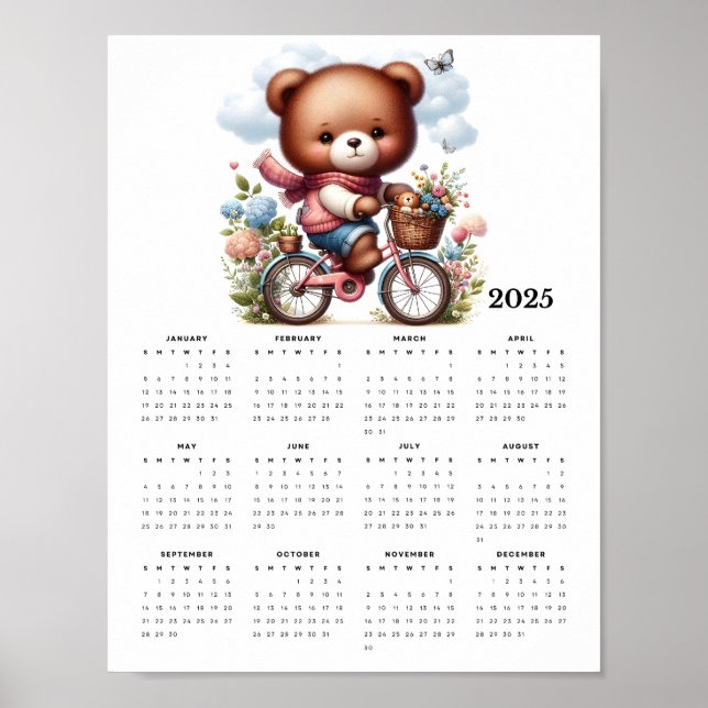 Poster Ours lunaire à vélo 2025 Calendrier mural (Devant)
