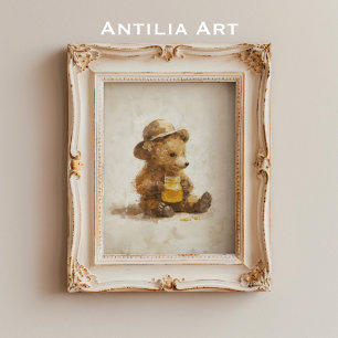 Poster Ours mignon avec bocal de miel