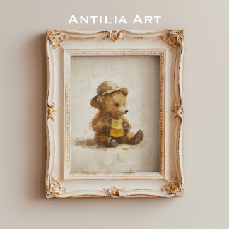 Poster Ours mignon avec bocal de miel