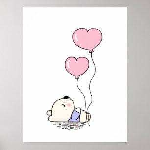 Poster Ours mignon en Teddy avec Ballons roses Filles Cha