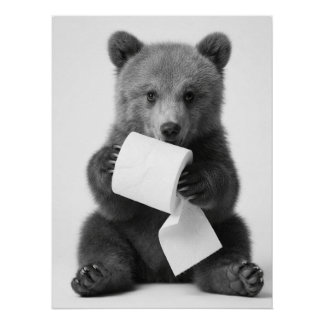 Poster Ours mignon tenant du papier toilette, minimaliste