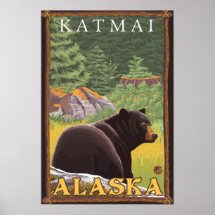 Poster Ours noir en forêt - Katmai, Alaska