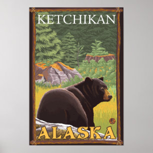 Poster Ours noir en forêt - Ketchikan, Alaska