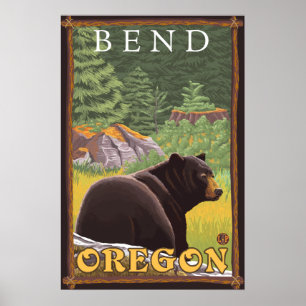 Poster Ours noir en forêt - Pente, Oregon