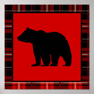 Poster Ours Noir, Plaid Rouge