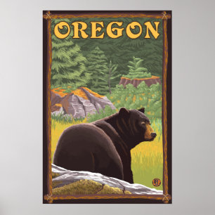 Poster Ours noir sur la scène forestière - Oregon