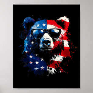 Poster Ours patriote Drapeau américain Ours grizzly 4 jui
