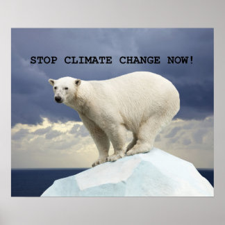 Poster Ours Polaire Arrêtez le changement climatique main