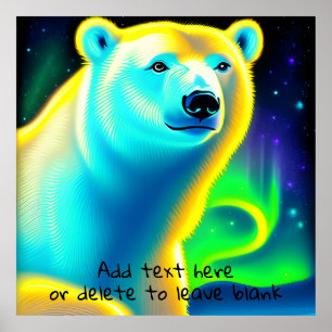 Poster Ours polaire avec aurores boréales. Texte modifiab
