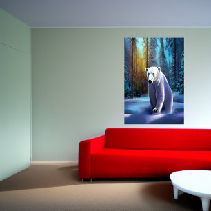 Poster Ours polaire dans la forêt enneigée   AI Art Poste