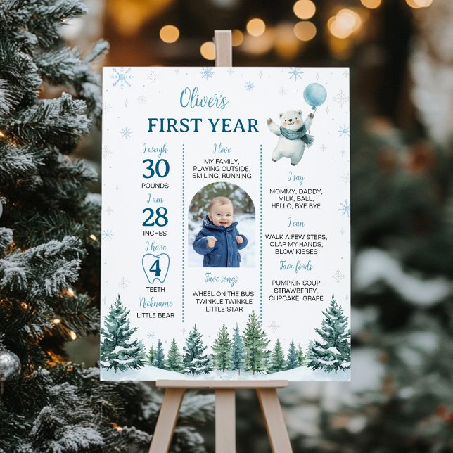 Poster Ours polaire d'hiver 1er anniversaire Jalon Photo (Créateur téléchargé)