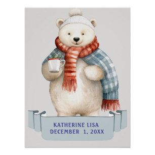 Poster OURS POLAIRE D'HIVER AVEC NOM DE L'ENFANT Annivers