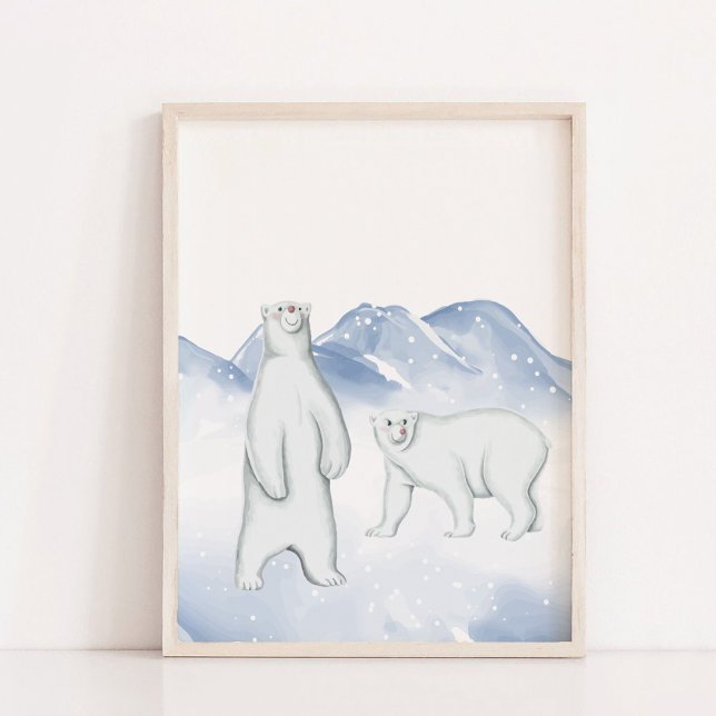 Poster Ours polaire d'hiver neige Décor du mur de la pépi (Snow Winter Polar Bear Arctic Nursery Wall Decor)
