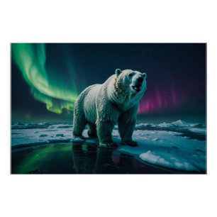 Poster Ours polaire et Aurora