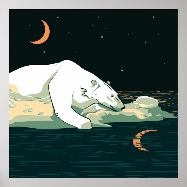 Poster Ours polaire et lune (Devant)