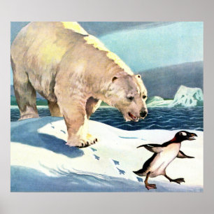 Poster Ours polaire et pingouin des années 1940