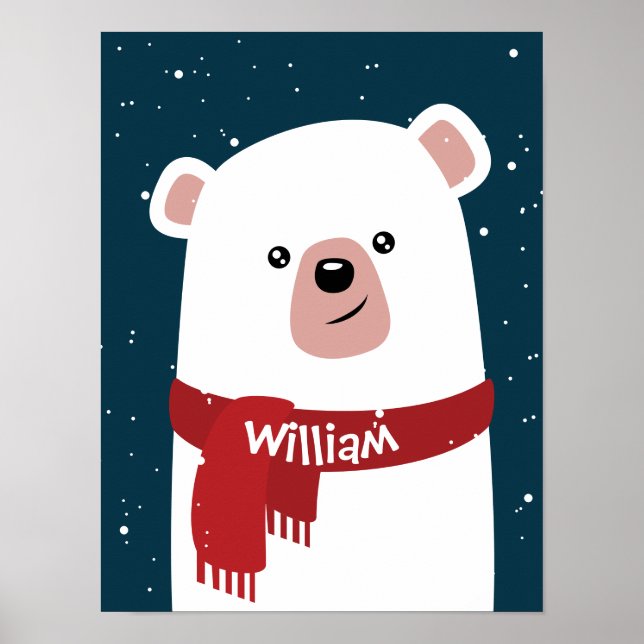 Poster Ours polaire l Noël l Fête Personnalisable (Devant)