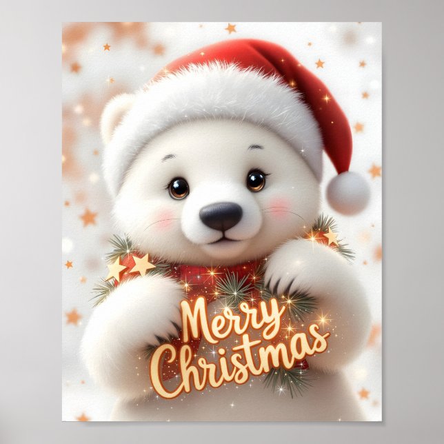 Poster Ours polaire numérique de Noël (Devant)