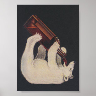 Poster Ours polaire qui boit dans une bouteille