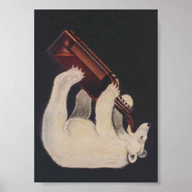 Poster Ours polaire qui boit dans une bouteille (Devant)