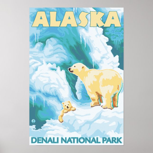 Poster Ours polaires & Cub - Parc national de Denali, Ala (Devant)