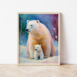 Poster Ours Polaires Hiver Enneigé Art Moderne