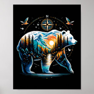 Poster Ours randonnée Grizzly ours camping campeur
