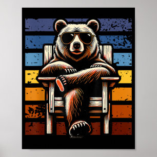 Poster Ours Rétro Cool en Lunettes de Soleil 70s 80s 90s 