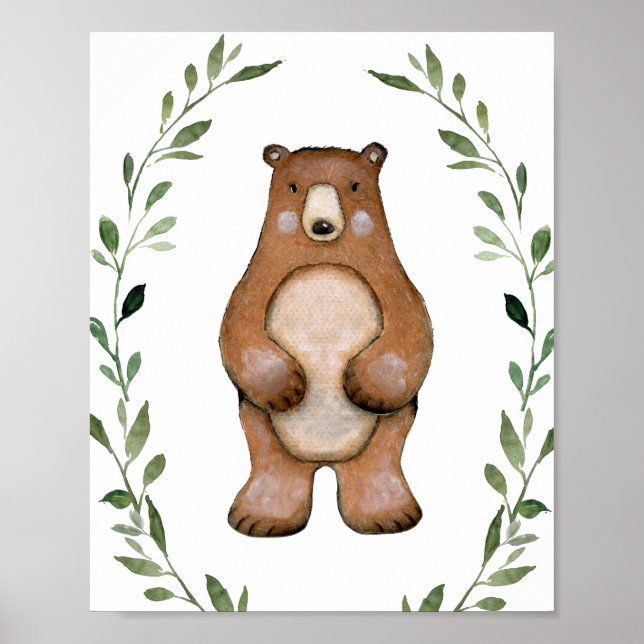 Poster Ours vert Bois Animaux Pépinière Mur Art (Devant)