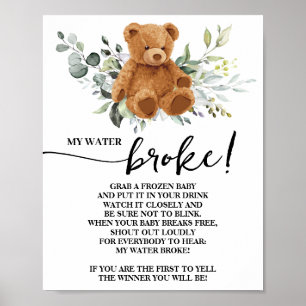 Poster Ours vert Mon eau Broke Baby shower Signal