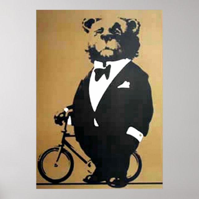 Poster Ours vintage et vélo (Devant)