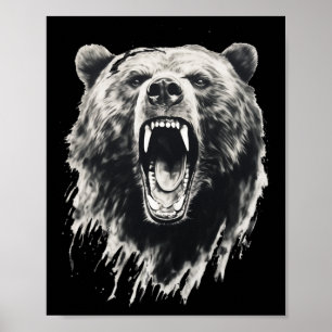 Poster Ours Vintage Ours Grizzly En colère Randonnée Camp