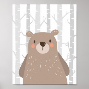 Poster Ours Woodland Animal Nursering Mur Art Imprimer