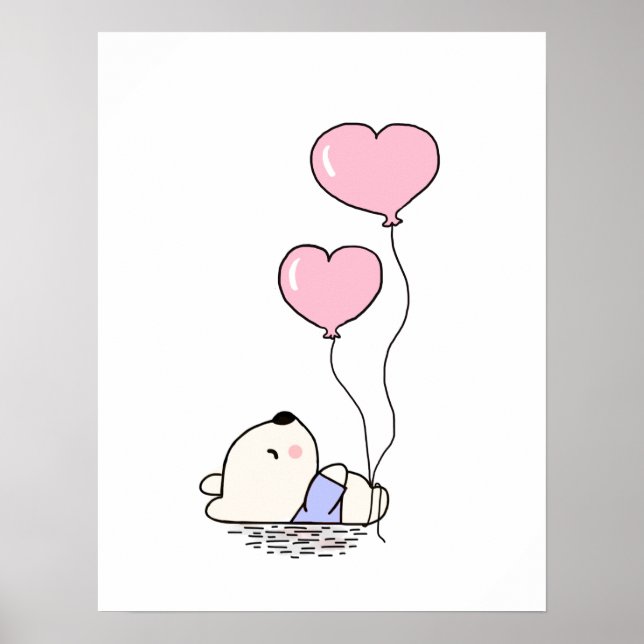 Poster Ourson mignon avec ballons roses chambre de filles (Devant)