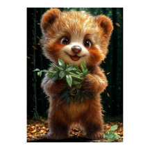 Ourson mignon avec verdure