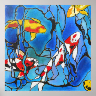 Poster "Out Of The Blue" Koi Fish Art Moderne Imprimer