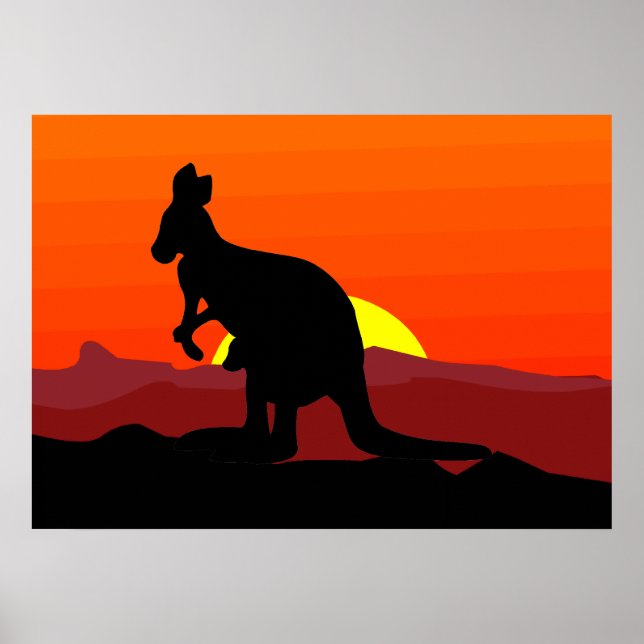 Poster Outback Australian Kangaroo au coucher du soleil (Devant)