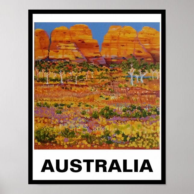 Poster Outback australien avec des gommiers et des fleurs (Devant)