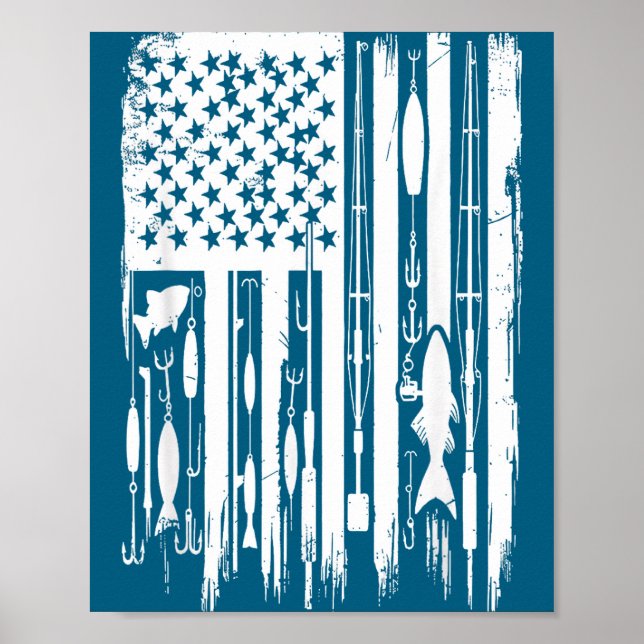 Poster Outdoor Fishing American Flag Fisherman Fish Lover (Devant)