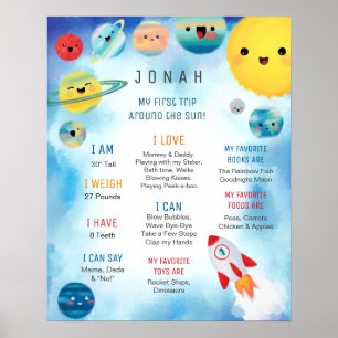 Poster Outer Space Planets Rocket Ship Birthday