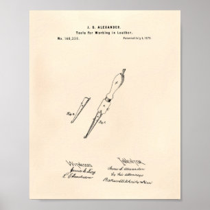 Poster Outil Cuir de travail 1873 Brevet Art vieux poivre