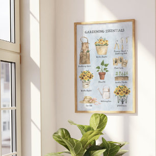 Poster Outils de jardinage essentiels Tournesol Bleu