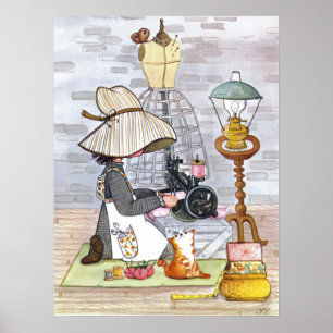 Poster Ouvrière couturière de passe-temps de houx -