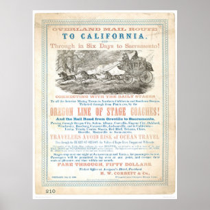 Poster Overland Mail Route to CA 1866 (1257A) -Unrestored