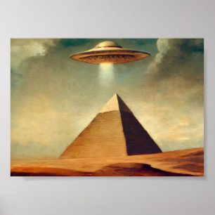 Poster OVNI sur la pyramide de la peinture de Gizeh