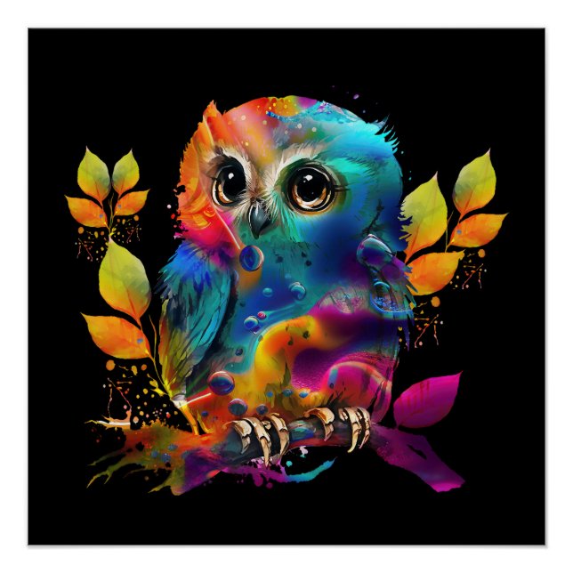 POSTER OWL COLORÉ ABSTRAIT (Devant)