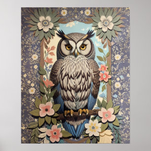 Poster Owl Pastel Floral William Morris Inspiré