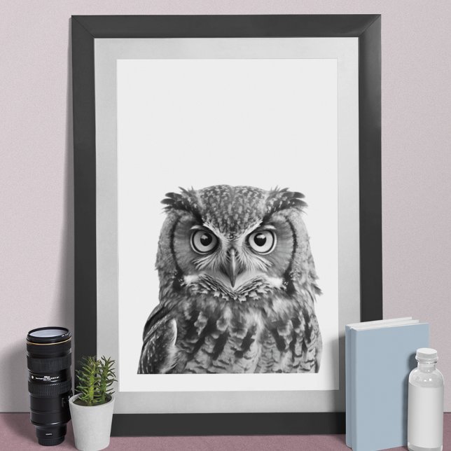 Poster Owl Woodland Modern Portrait noir blanc (Créateur téléchargé)