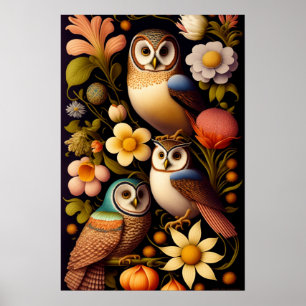 Poster Owls & Flowers Modern Haeckel